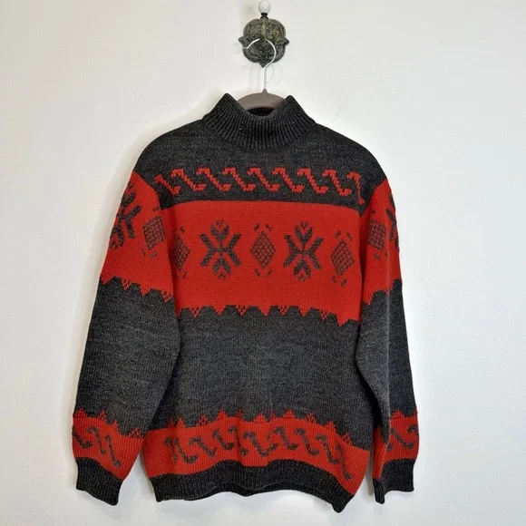 Vintage Made In Italy Maglieria Superiore Red Winter Nordic Sweater Women’s Sz L - Picture 1 of 6